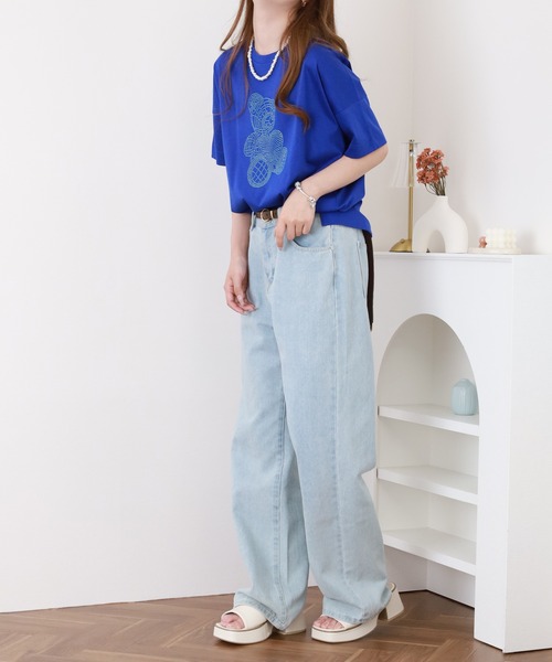 BRODIAEA(ブローディア)の「BRODIAEA テディベアラインストーンデザインTシャツ 半袖(Tシャツ/カットソー・レディース・ピンク/ロイヤルブルー/オフホワイト/ブラック・40)」の5枚目の写真