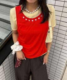 蝶々ボタンタンクレイヤードTee