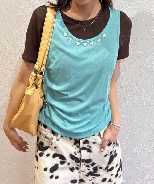 CIAOPANIC(チャオパニック)の「蝶々ボタンタンクレイヤードTee(Tシャツ/カットソー・レディース・ミント/レッド/ネイビー・ONE SIZE)」の4枚目の写真