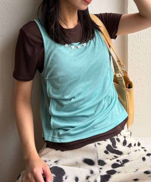 CIAOPANIC(チャオパニック)の「蝶々ボタンタンクレイヤードTee(Tシャツ/カットソー・レディース・ミント/レッド/ネイビー・ONE SIZE)」の5枚目の写真