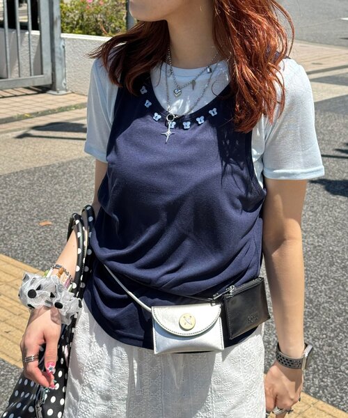 CIAOPANIC(チャオパニック)の「蝶々ボタンタンクレイヤードTee(Tシャツ/カットソー・レディース・ミント/レッド/ネイビー・ONE SIZE)」の10枚目の写真