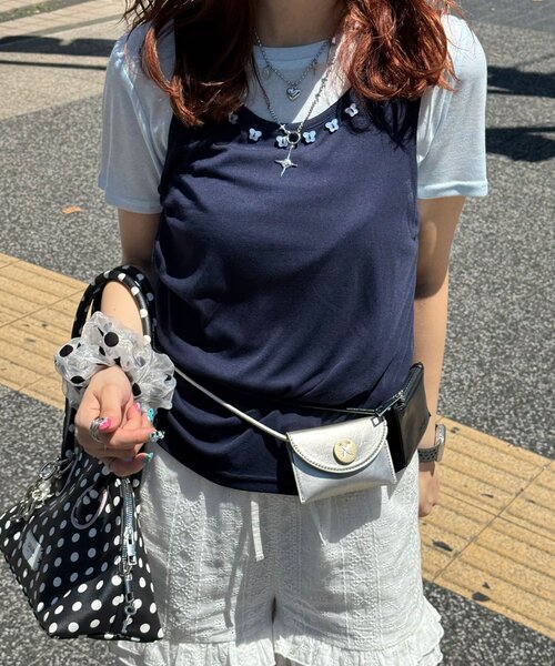 CIAOPANIC(チャオパニック)の「蝶々ボタンタンクレイヤードTee(Tシャツ/カットソー・レディース・ミント/レッド/ネイビー・ONE SIZE)」の11枚目の写真