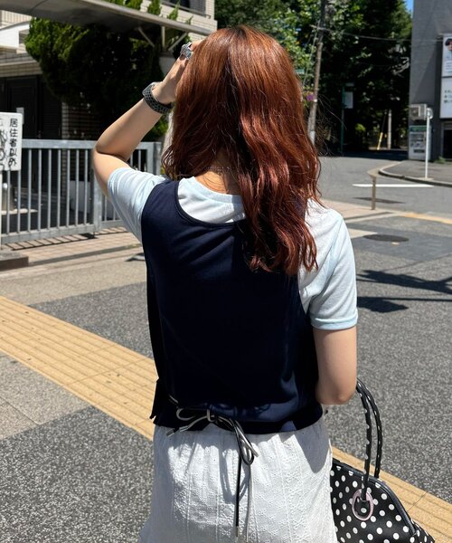 CIAOPANIC(チャオパニック)の「蝶々ボタンタンクレイヤードTee(Tシャツ/カットソー・レディース・ミント/レッド/ネイビー・ONE SIZE)」の14枚目の写真