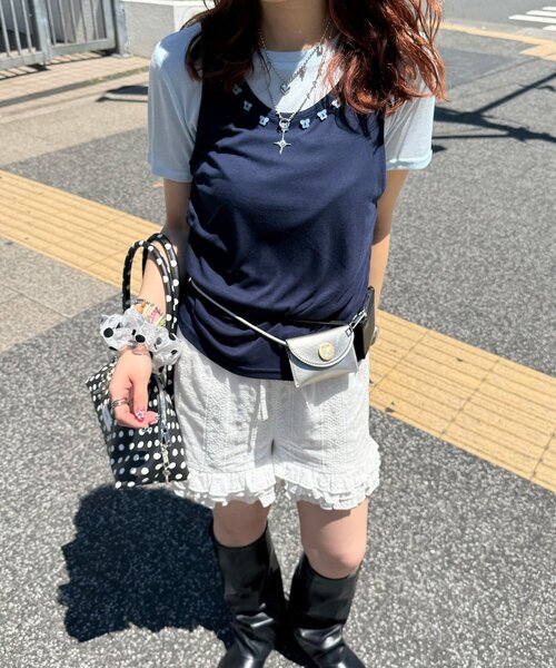 CIAOPANIC(チャオパニック)の「蝶々ボタンタンクレイヤードTee(Tシャツ/カットソー・レディース・ミント/レッド/ネイビー・ONE SIZE)」の15枚目の写真