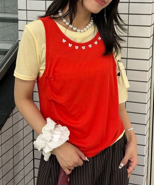 CIAOPANIC(チャオパニック)の「蝶々ボタンタンクレイヤードTee(Tシャツ/カットソー・レディース・ミント/レッド/ネイビー・ONE SIZE)」の20枚目の写真