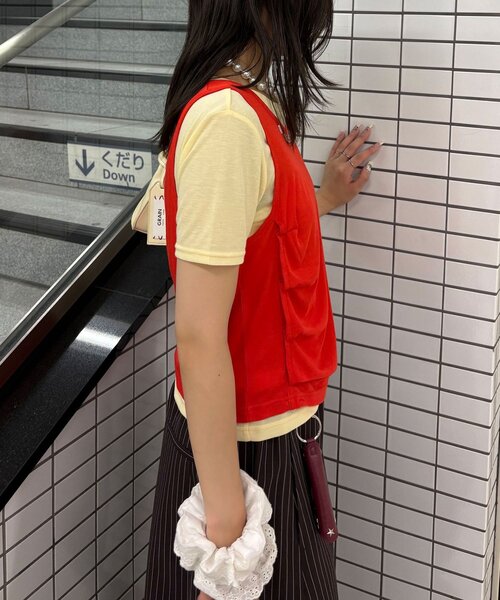 CIAOPANIC(チャオパニック)の「蝶々ボタンタンクレイヤードTee(Tシャツ/カットソー・レディース・ミント/レッド/ネイビー・ONE SIZE)」の21枚目の写真
