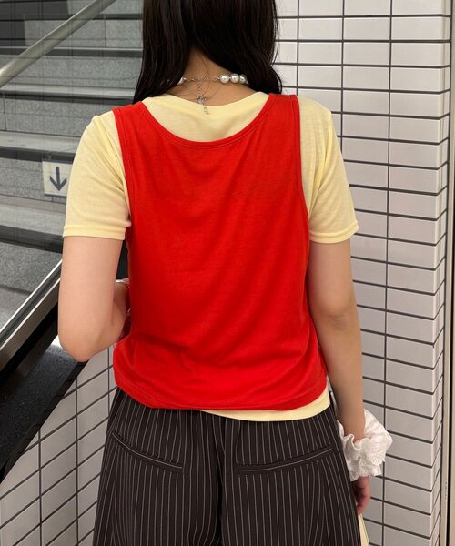 CIAOPANIC(チャオパニック)の「蝶々ボタンタンクレイヤードTee(Tシャツ/カットソー・レディース・ミント/レッド/ネイビー・ONE SIZE)」の22枚目の写真