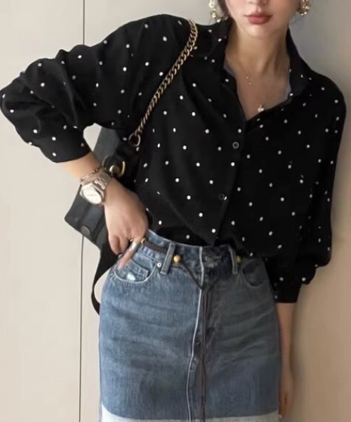 NANEA（ナネア）の「ドット柄レギュラーシャツ（シャツ/ブラウス・レディース・ブラック・MEDIUM）」の4枚目の写真