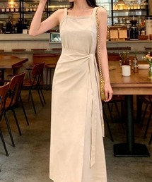 コットン アシンメトリー キャミソール ウエストリボンワンピース