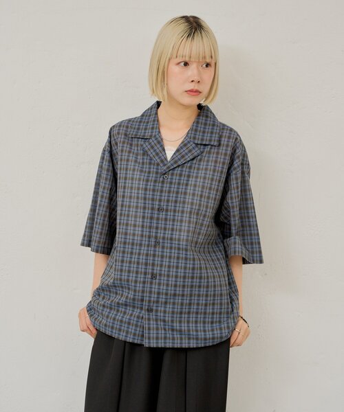 WHIMSIC(ウィムジック)の「【UNISEX】シアチェックオープンカラーシャツ(シャツ/ブラウス・メンズ・ブラック/ネイビー・FREE)」の20枚目の写真
