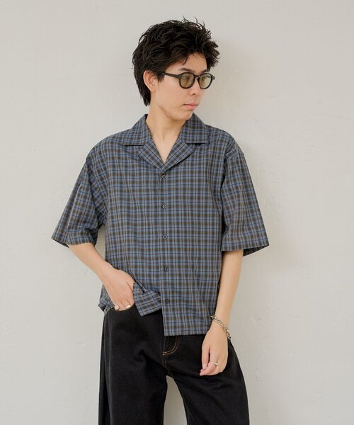 WHIMSIC(ウィムジック)の「【UNISEX】シアチェックオープンカラーシャツ(シャツ/ブラウス・メンズ・ブラック/ネイビー・FREE)」の14枚目の写真