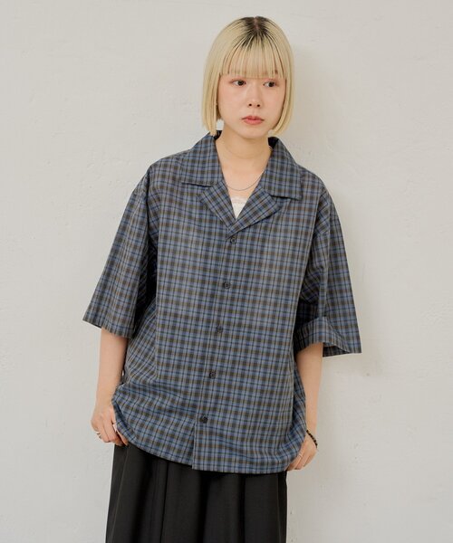 WHIMSIC(ウィムジック)の「【UNISEX】シアチェックオープンカラーシャツ(シャツ/ブラウス・メンズ・ブラック/ネイビー・FREE)」の15枚目の写真