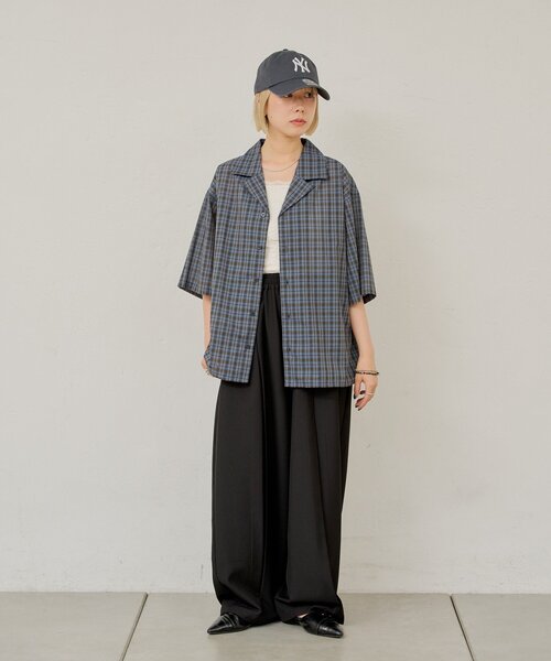 WHIMSIC(ウィムジック)の「【UNISEX】シアチェックオープンカラーシャツ(シャツ/ブラウス・メンズ・ブラック/ネイビー・FREE)」の16枚目の写真