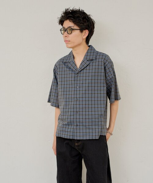 WHIMSIC(ウィムジック)の「【UNISEX】シアチェックオープンカラーシャツ(シャツ/ブラウス・メンズ・ブラック/ネイビー・FREE)」の19枚目の写真