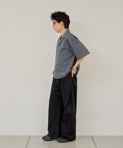 WHIMSIC(ウィムジック)の「【UNISEX】シアチェックオープンカラーシャツ(シャツ/ブラウス・メンズ・ブラック/ネイビー・FREE)」の10枚目の写真