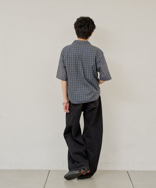 WHIMSIC(ウィムジック)の「【UNISEX】シアチェックオープンカラーシャツ(シャツ/ブラウス・メンズ・ブラック/ネイビー・FREE)」の11枚目の写真