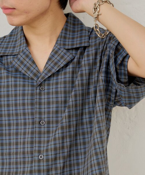 WHIMSIC(ウィムジック)の「【UNISEX】シアチェックオープンカラーシャツ(シャツ/ブラウス・メンズ・ブラック/ネイビー・FREE)」の12枚目の写真