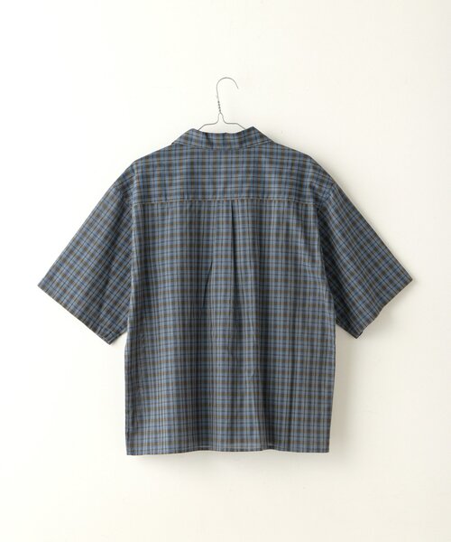 WHIMSIC(ウィムジック)の「【UNISEX】シアチェックオープンカラーシャツ(シャツ/ブラウス・メンズ・ブラック/ネイビー・FREE)」の3枚目の写真