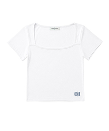 SiiSii ロゴプリントスクエアネックスリムフィット半袖Tシャツホワイト