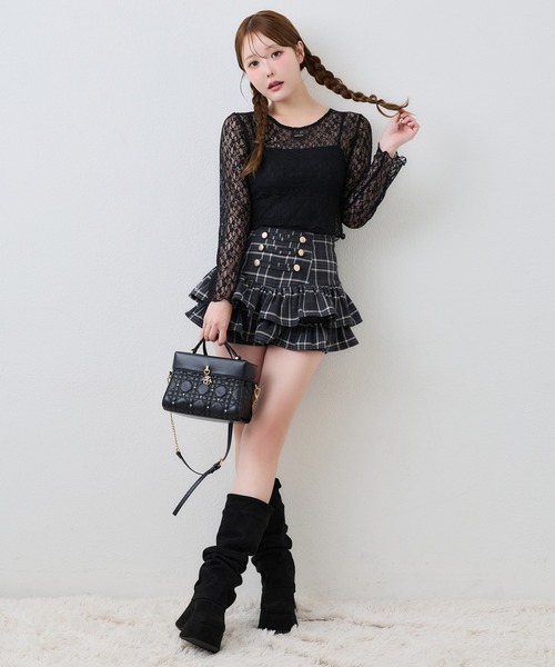 one after another NICE CLAUP(ワンアフターアナザーナイスクラップ)の「プレート付きレーストップス(Tシャツ/カットソー・レディース・オフホワイト/ブラウン/ブラック・FREE)」の6枚目の写真