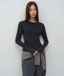 ウィメンズソフトリブ長袖Tシャツ[ダークネイビー]