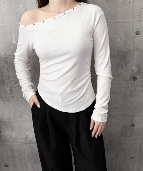 Miniministore（ミニミニストア）の「オフショルtシャツ長袖 レディース 春秋（Tシャツ/カットソー・レディース・ホワイト/ブラック・FREE）」の8枚目の写真