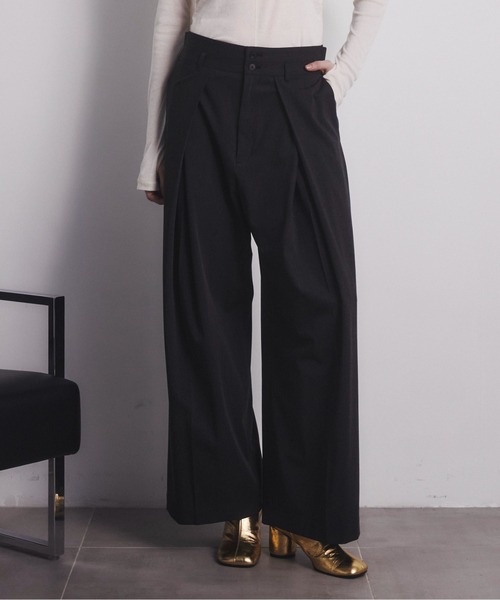 CITY TOKYO(シティトウキョウ)の「【CITY TOKYO/シティートウキョウ】Belt Arranged Tuck Wide Pants/ウールタックワイドパンツ(スラックス・レディース・グレー系その他/ブラウン/ダークグレー・4/1/3/2)」の1枚目の写真