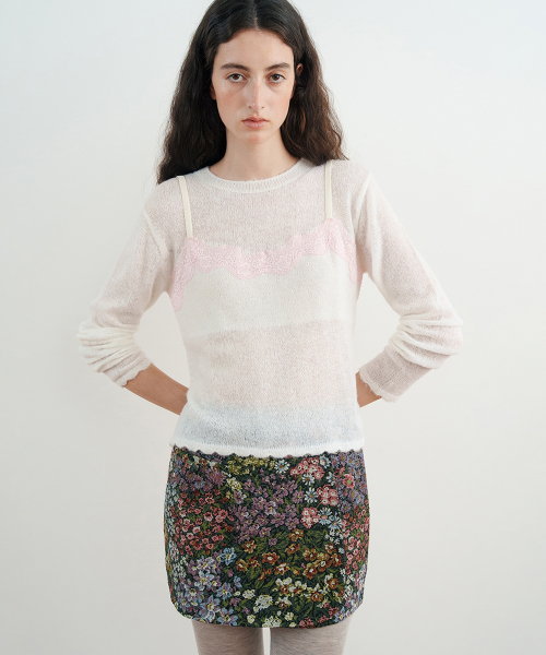 SINOON（シヌーン）の「Lace Patch Sheer Knit (Ivory)（ニット/セーター・レディース・アイボリー・SMALL/MEDIUM）」の2枚目の写真