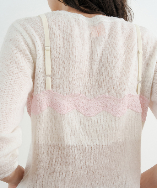 SINOON（シヌーン）の「Lace Patch Sheer Knit (Ivory)（ニット/セーター・レディース・アイボリー・SMALL/MEDIUM）」の3枚目の写真