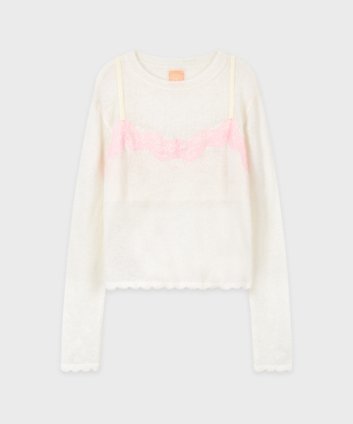 SINOON（シヌーン）の「Lace Patch Sheer Knit (Ivory)（ニット/セーター・レディース・アイボリー・SMALL/MEDIUM）」の4枚目の写真