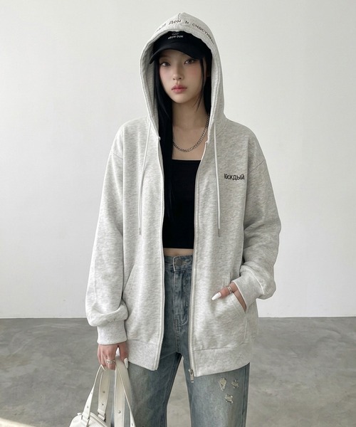 non-hedge（ノンヘッジ）の「フードロゴ刺繍ジップパーカー（パーカー・レディース・オートミール/レッド/グレー/ブラウン/ネイビー/ブラック・FREE）」の20枚目の写真