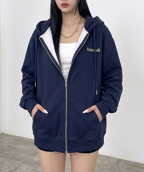 non-hedge（ノンヘッジ）の「フードロゴ刺繍ジップパーカー（パーカー・レディース・オートミール/レッド/グレー/ブラウン/ネイビー/ブラック・FREE）」の18枚目の写真
