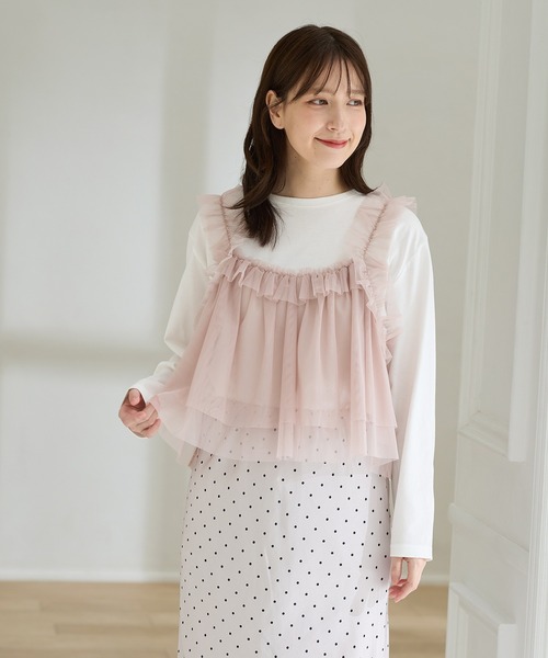 Honeys(ハニーズ)の「チュールドッキングトップス(Tシャツ/カットソー・レディース・ブラウン/アイボリー/ブラック×ベージュ/チャコール・L/LL/M/S)」の8枚目の写真
