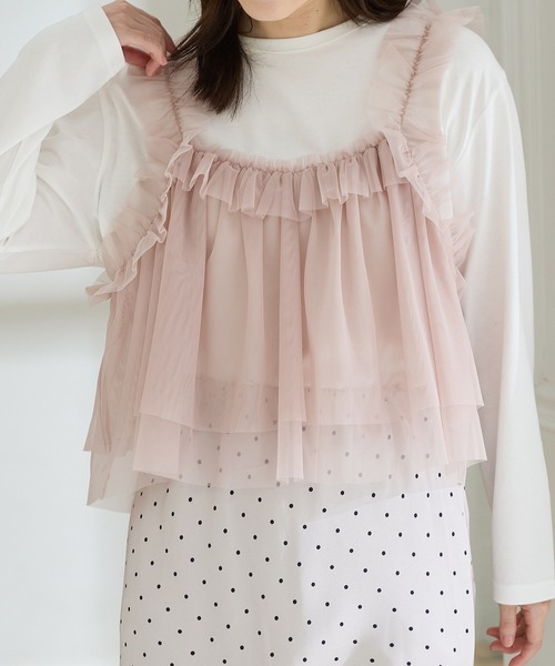 Honeys(ハニーズ)の「チュールドッキングトップス(Tシャツ/カットソー・レディース・ブラウン/アイボリー/ブラック×ベージュ/チャコール・L/LL/M/S)」の10枚目の写真