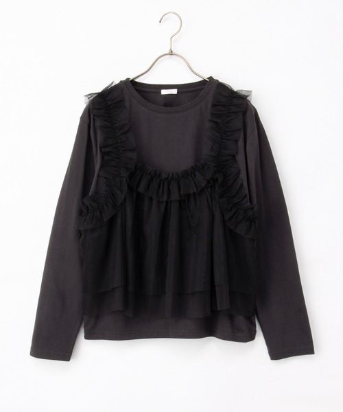 Honeys(ハニーズ)の「チュールドッキングトップス(Tシャツ/カットソー・レディース・ブラウン/アイボリー/ブラック×ベージュ/チャコール・L/LL/M/S)」の22枚目の写真