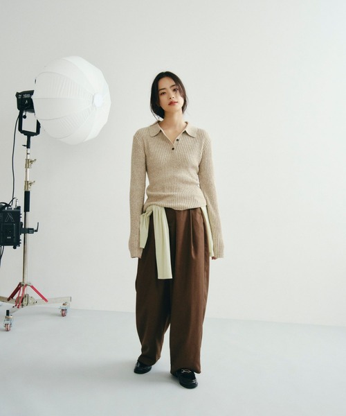 studio CLIP(スタディオクリップ)の「【daily CLIP】MIXポロニットプルオーバー(ニット/セーター・レディース・チャコールグレー/アイボリー・FREE)」の3枚目の写真