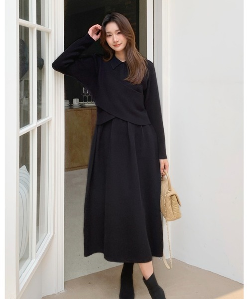 BIRTHDAY BASH(バースデイバッシュ)の「2WAY CROSS KNIT DRESS(2WAYクロスニットドレス)(ワンピース・レディース・ブラック・FREE)」の9枚目の写真