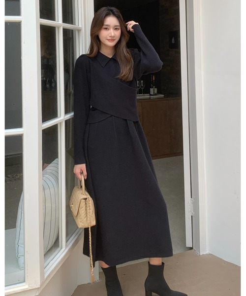 BIRTHDAY BASH(バースデイバッシュ)の「2WAY CROSS KNIT DRESS(2WAYクロスニットドレス)(ワンピース・レディース・ブラック・FREE)」の10枚目の写真