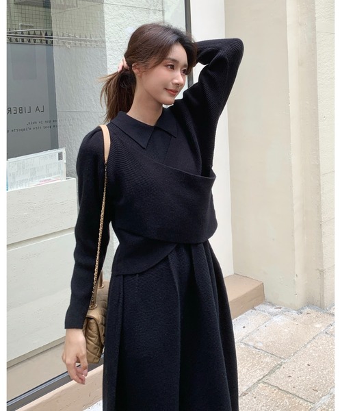 BIRTHDAY BASH(バースデイバッシュ)の「2WAY CROSS KNIT DRESS(2WAYクロスニットドレス)(ワンピース・レディース・ブラック・FREE)」の13枚目の写真
