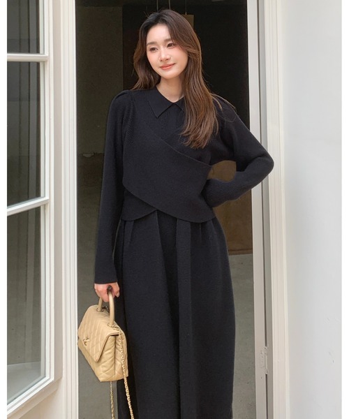 BIRTHDAY BASH(バースデイバッシュ)の「2WAY CROSS KNIT DRESS(2WAYクロスニットドレス)(ワンピース・レディース・ブラック・FREE)」の14枚目の写真