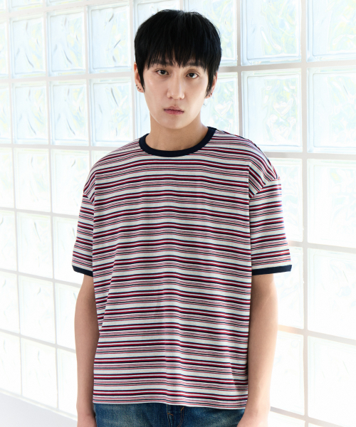 PIARI(ピアリ)の「マルチストライプ リンガーTシャツ(レッド)(Tシャツ/カットソー・メンズ・その他・SMALL/MEDIUM/LARGE/X-LARGE)」の1枚目の写真