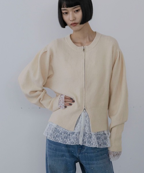 LOWRYS FARM(ローリーズファーム)の「パフZIPカーディガン 1074560(カーディガン/ボレロ・レディース・ブラック/アイボリー/グレー・FREE)」の6枚目の写真