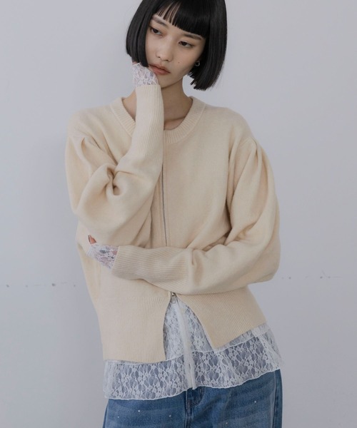 LOWRYS FARM(ローリーズファーム)の「パフZIPカーディガン 1074560(カーディガン/ボレロ・レディース・ブラック/アイボリー/グレー・FREE)」の7枚目の写真