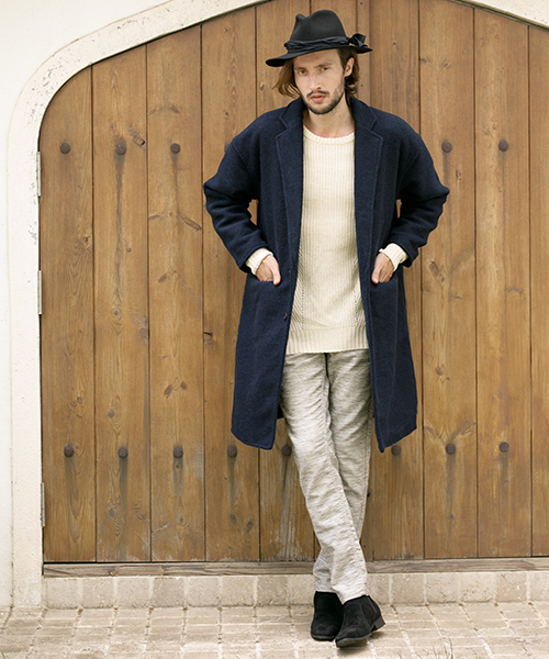 CAMBIO(カンビオ)の「mj4910-Sliver Knit Wide Chester Field Coat コート(チェスターコート・メンズ・チャコール/ネイビー/ブラック・L/S/M)」の4枚目の写真