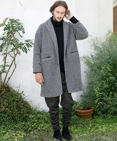 CAMBIO(カンビオ)の「mj4910-Sliver Knit Wide Chester Field Coat コート(チェスターコート・メンズ・チャコール/ネイビー/ブラック・L/S/M)」の6枚目の写真