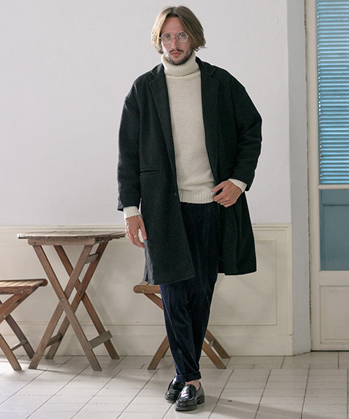 CAMBIO(カンビオ)の「mj4910-Sliver Knit Wide Chester Field Coat コート(チェスターコート・メンズ・チャコール/ネイビー/ブラック・L/S/M)」の8枚目の写真