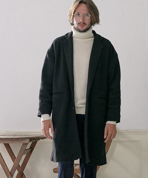 CAMBIO(カンビオ)の「mj4910-Sliver Knit Wide Chester Field Coat コート(チェスターコート・メンズ・チャコール/ネイビー/ブラック・L/S/M)」の21枚目の写真