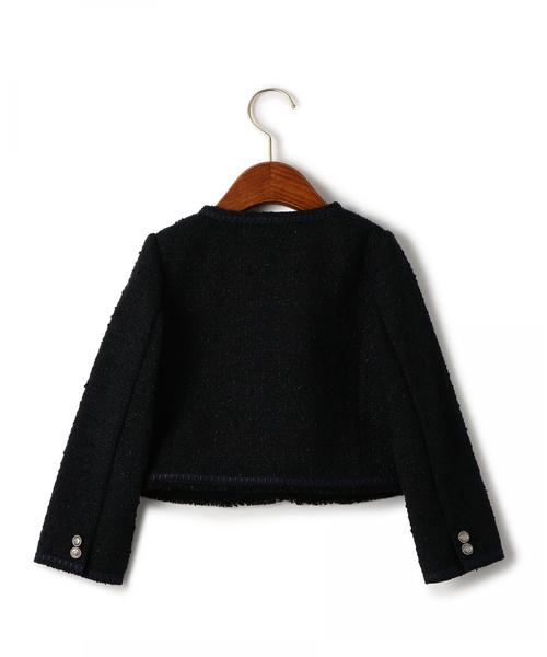 green label relaxing（グリーンレーベルリラクシング）の「ラメツイードノーカラージャケット ◆（スーツジャケット・キッズ・ホワイト/ネイビー・125/115/135）」の3枚目の写真