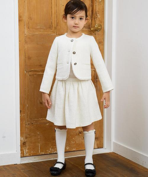 green label relaxing（グリーンレーベルリラクシング）の「ラメツイードノーカラージャケット ◆（スーツジャケット・キッズ・ホワイト/ネイビー・125/115/135）」の7枚目の写真