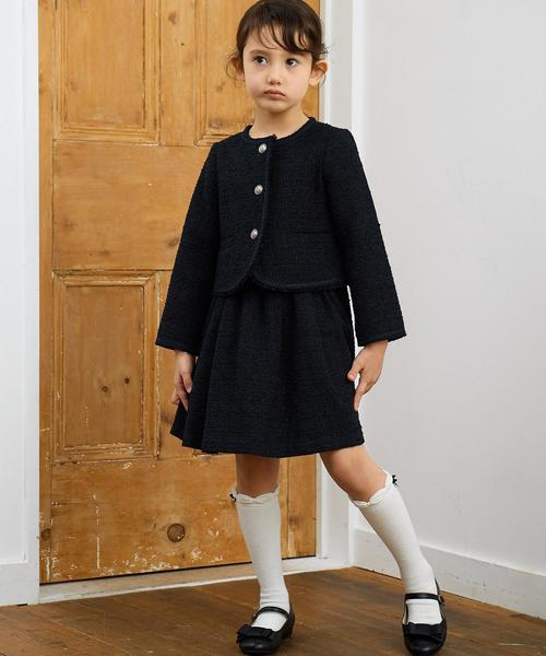 green label relaxing（グリーンレーベルリラクシング）の「ラメツイードノーカラージャケット ◆（スーツジャケット・キッズ・ホワイト/ネイビー・125/115/135）」の8枚目の写真